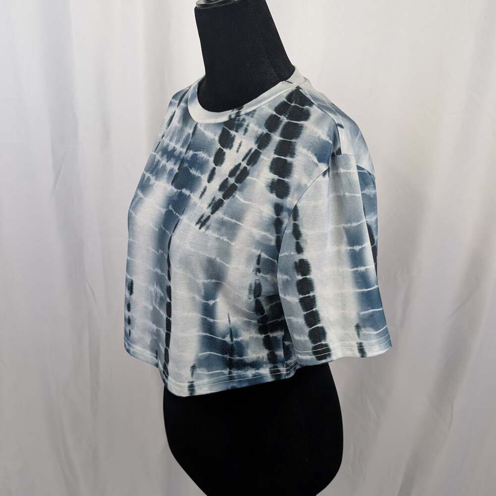 Tie Dye Cropped Boxy Tee Blue White Short Sleeve Plus 1XL SHEIN Curve